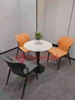 Bộ bàn tròn mặt đá ghế da màu cam xám tiếp khách tại HCM